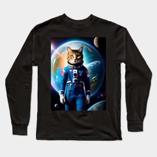 Astronaut Cat - Modern Digital Art Long Sleeve T-Shirt